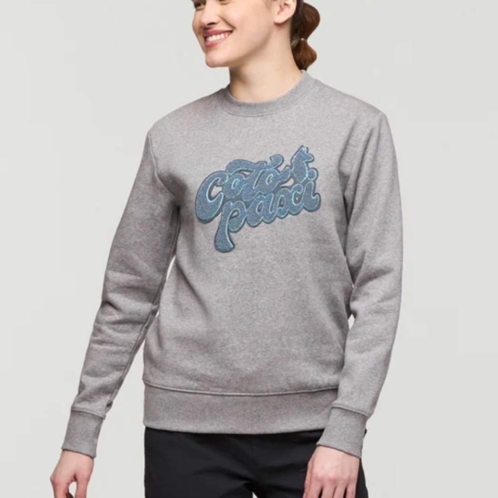Cotopaxi Women’s Medium Gray Blue Patch Graphic Pullover Sweatshirt Outdoor
